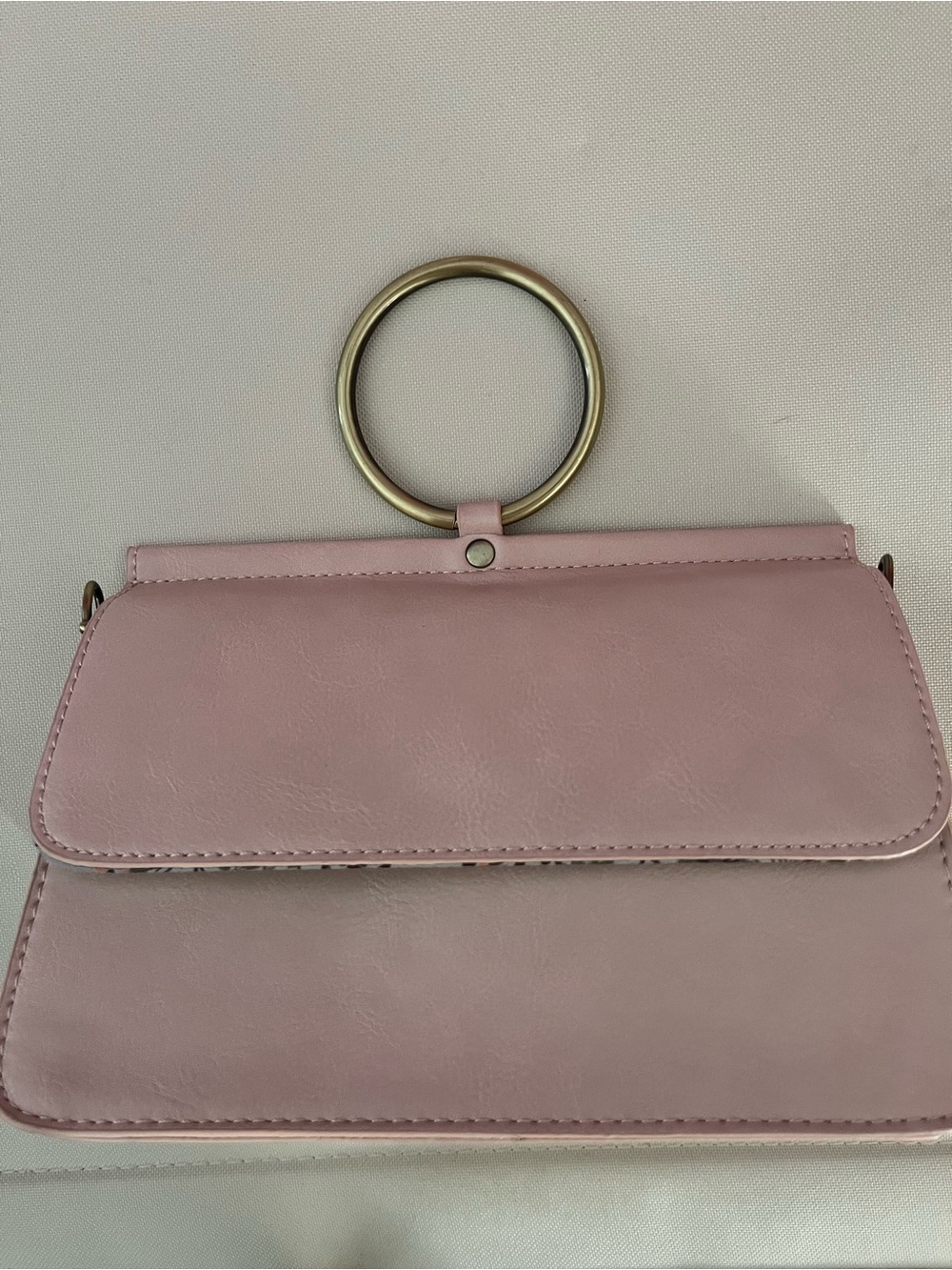Classic Pink Ring-Handle Women's Crossbody Bag. 8” width. 9” tall with ring